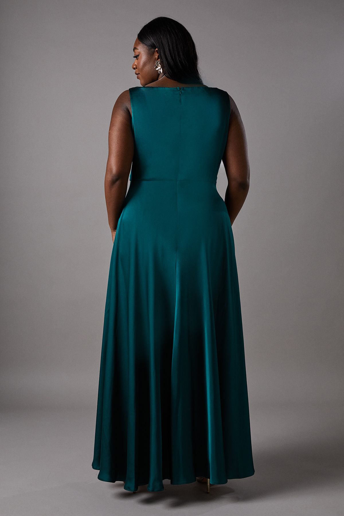 Coast Plus Size Cowl Neck A-Line Satin Bridesmaid Dress Emerald image 6