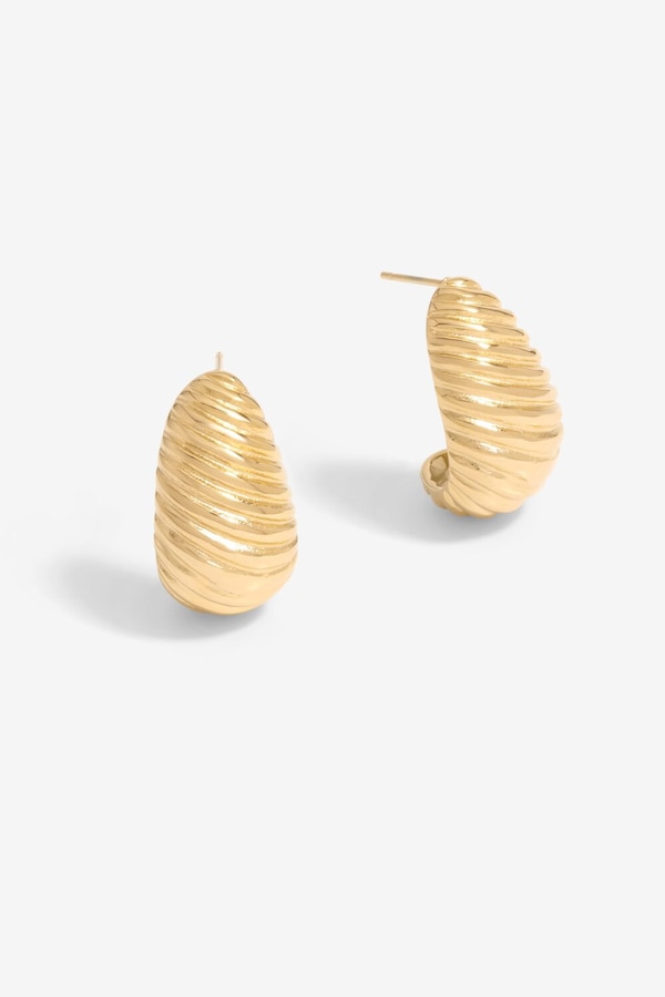Mood Gold Stainless Steel Ridged Dome Hoop Earrings