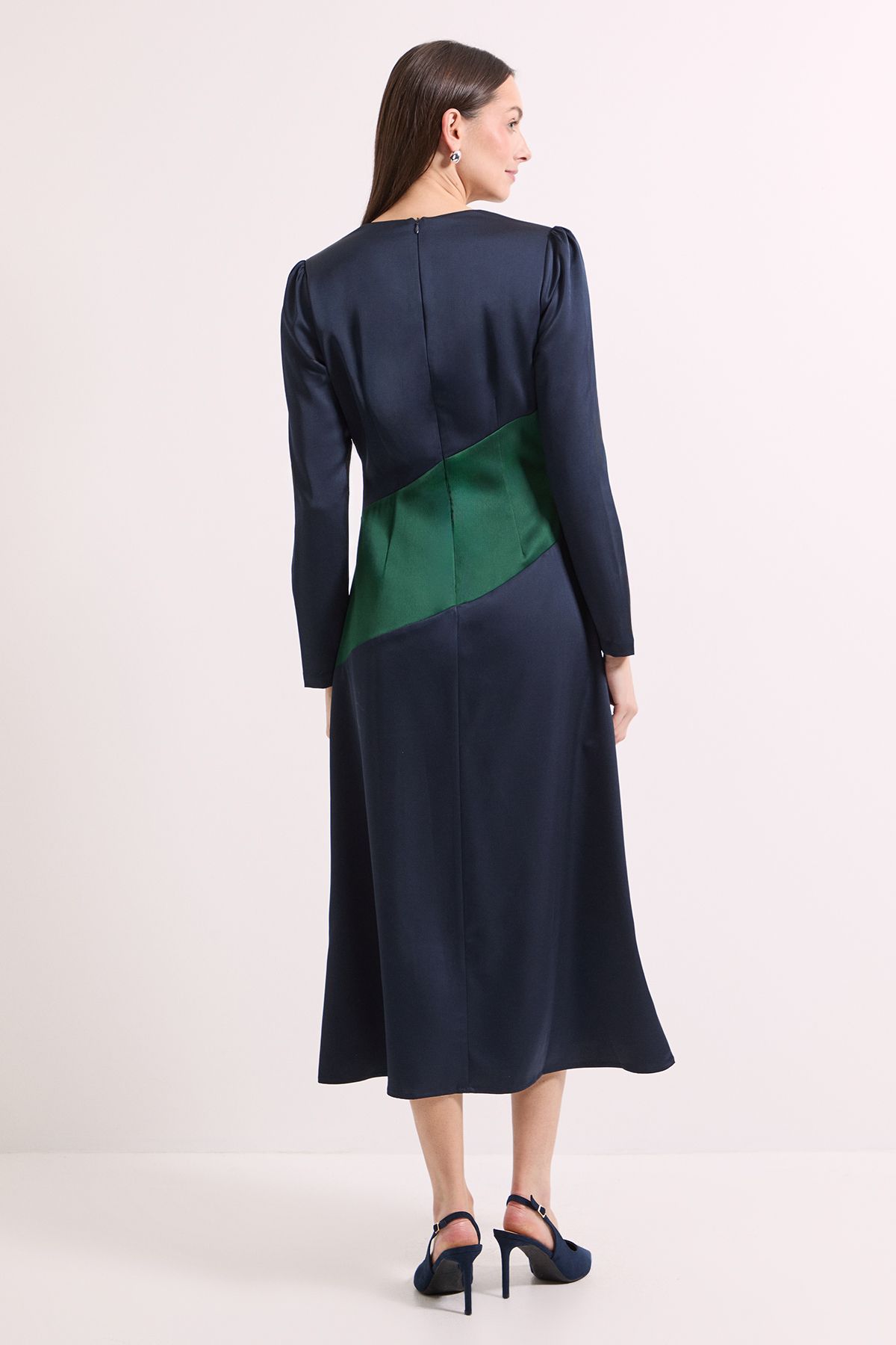 Principles Colour Block Satin Crepe Fit & Flare Midi Dress Navy image 3