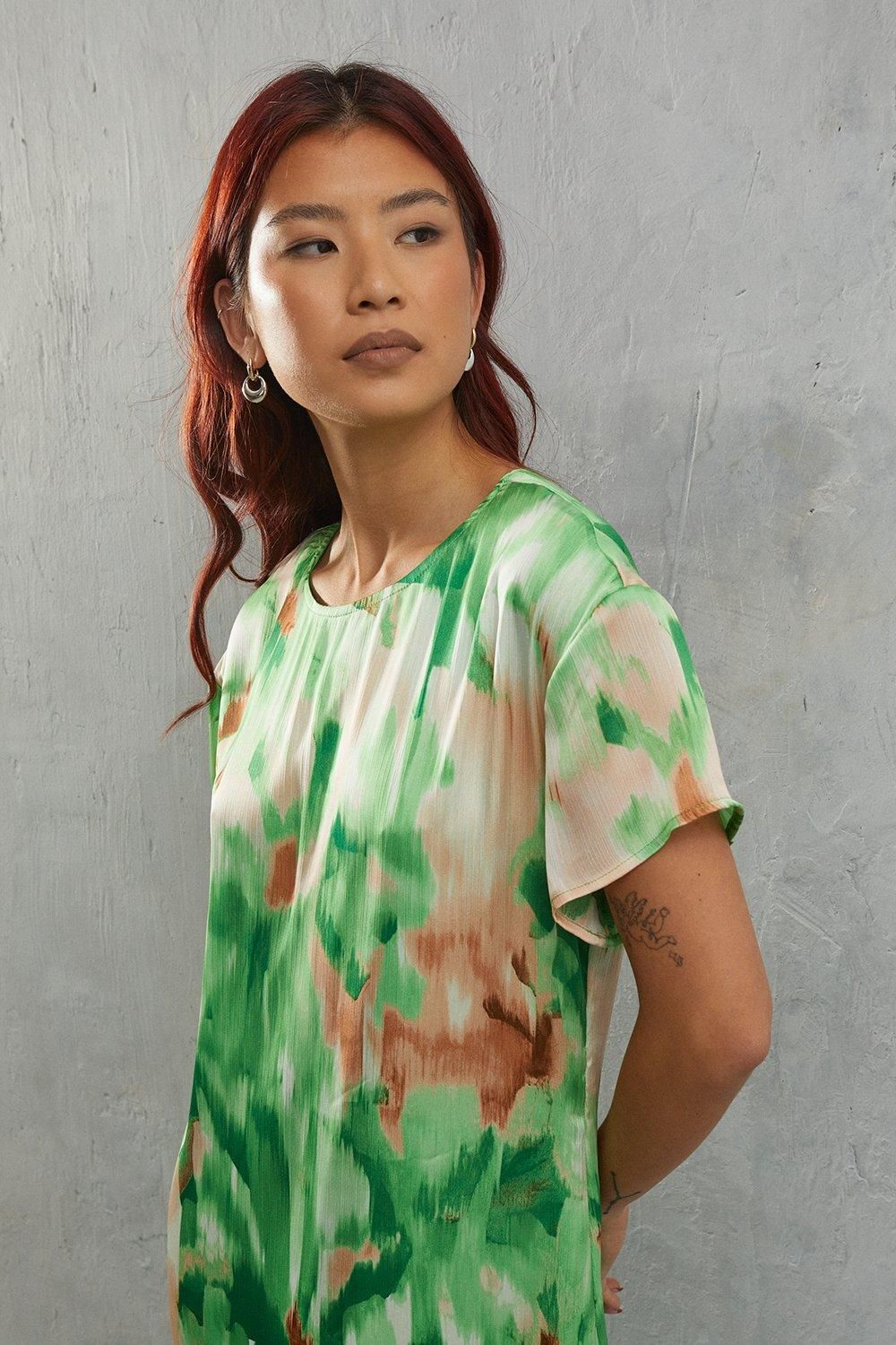 Warehouse Oversized Midi T-shirt Dress Green image 4