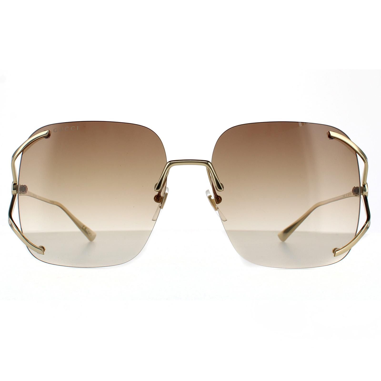 Gucci Square Gold Brown Gradient Sunglasses