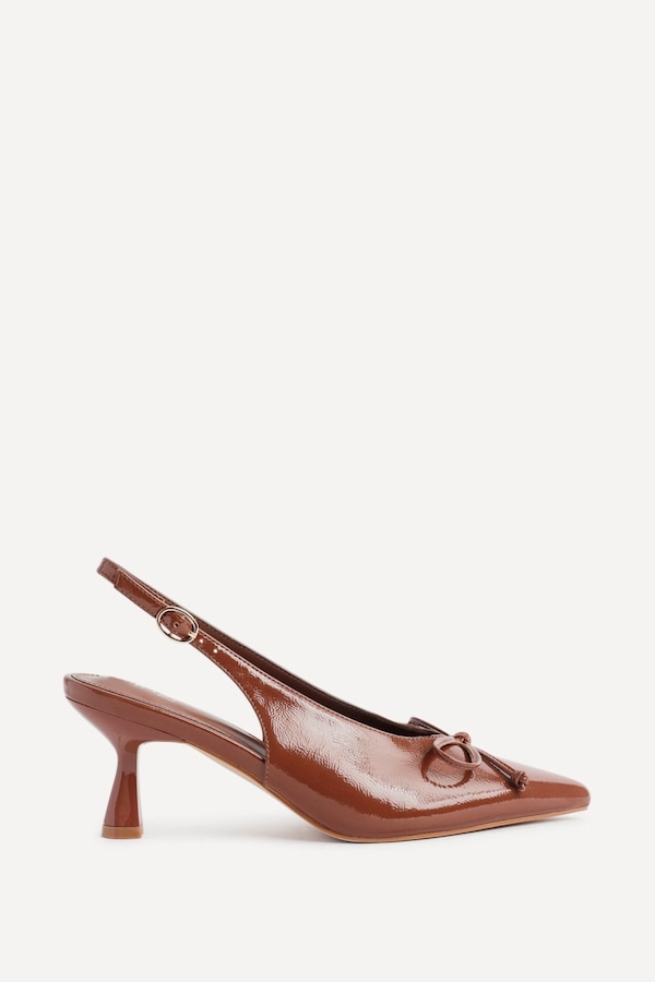 Linzi Ribbon Caramel Faux Leather Slingback Court Heel