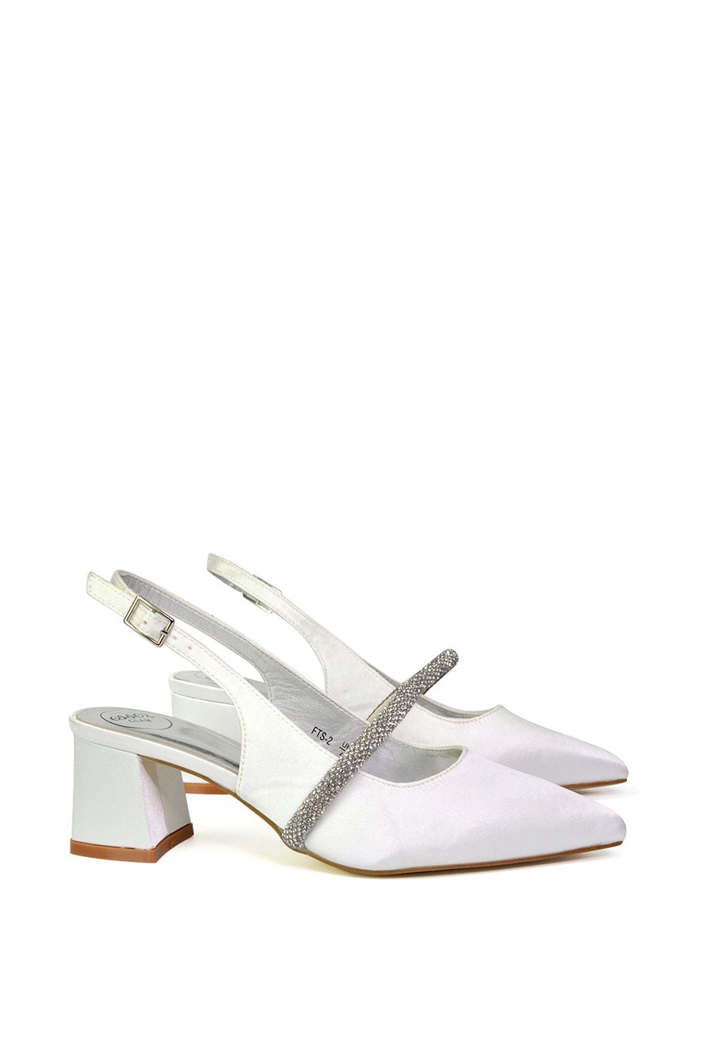 XY London 'Sandie' Sling Back Strappy Pointed Toe Diamante Mid Block Heels image 2