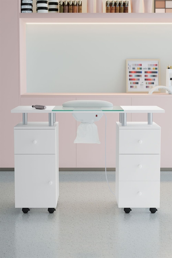 SHEONLY Professional Mobile Manicure Table with Built-in Dust Collector and Drawers