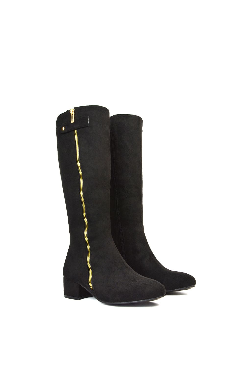 XY London 'Darcy' Low Block Heel Knee High Long Boots With Decorative Zip image 4