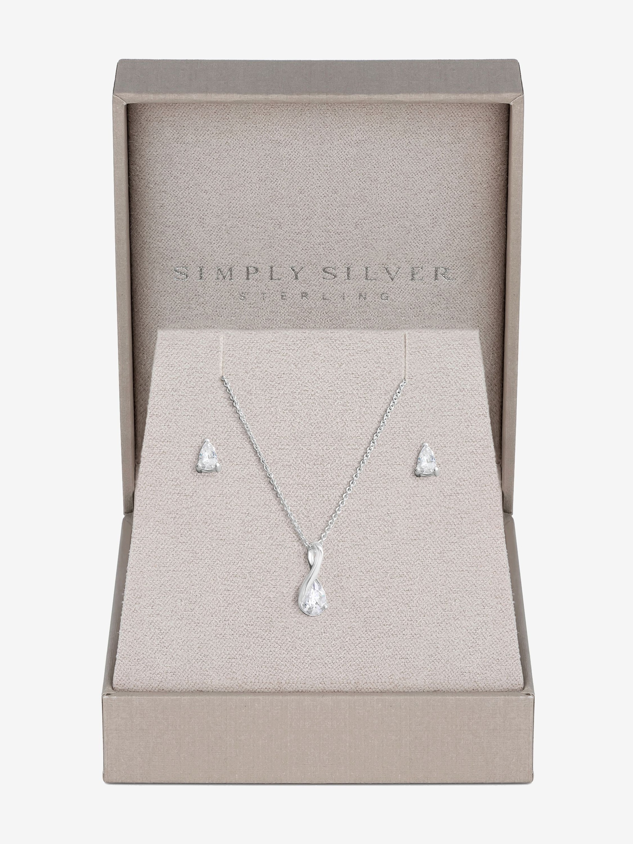 Simply Silver Sterling Silver 925 Polished and Cubic Zirconia Peardrop Set - Gift Boxed