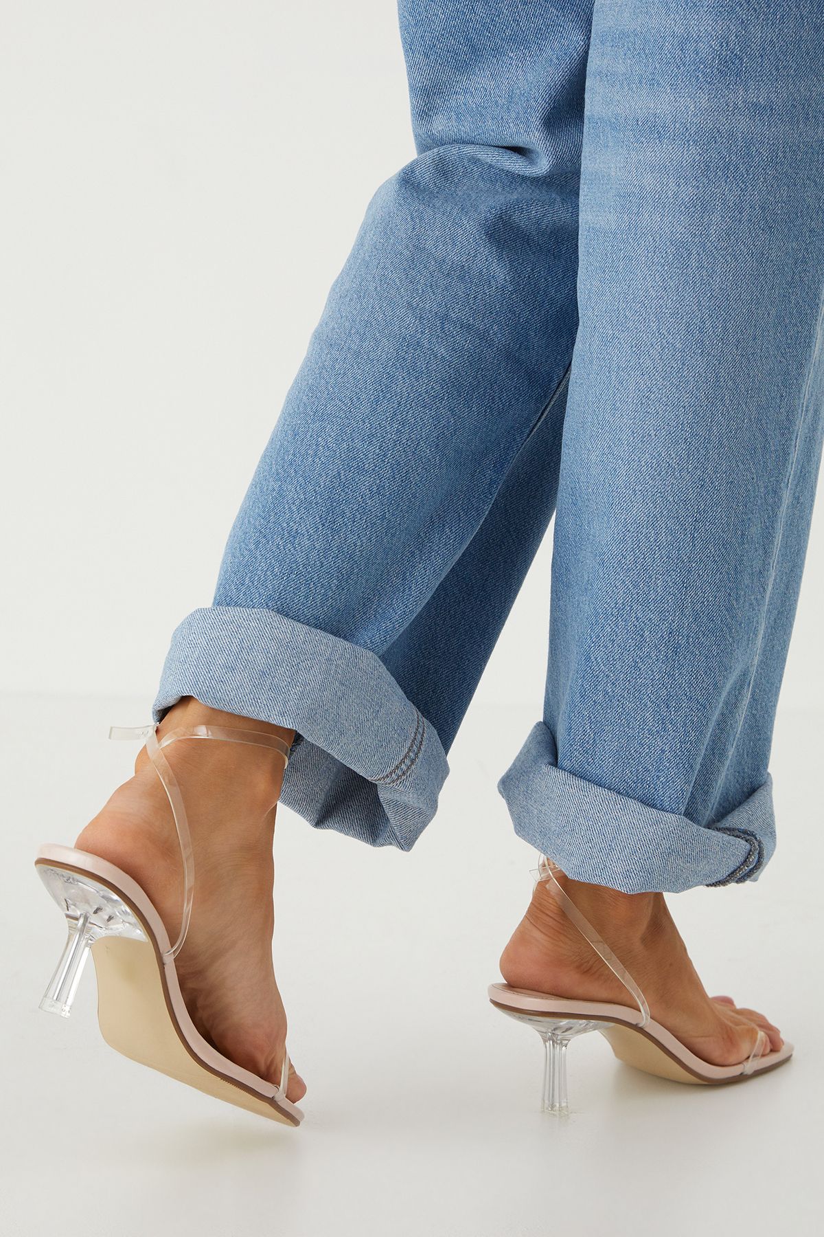 MissPap Barely There Vinyl Kitten Heel Sandals Nude image 3