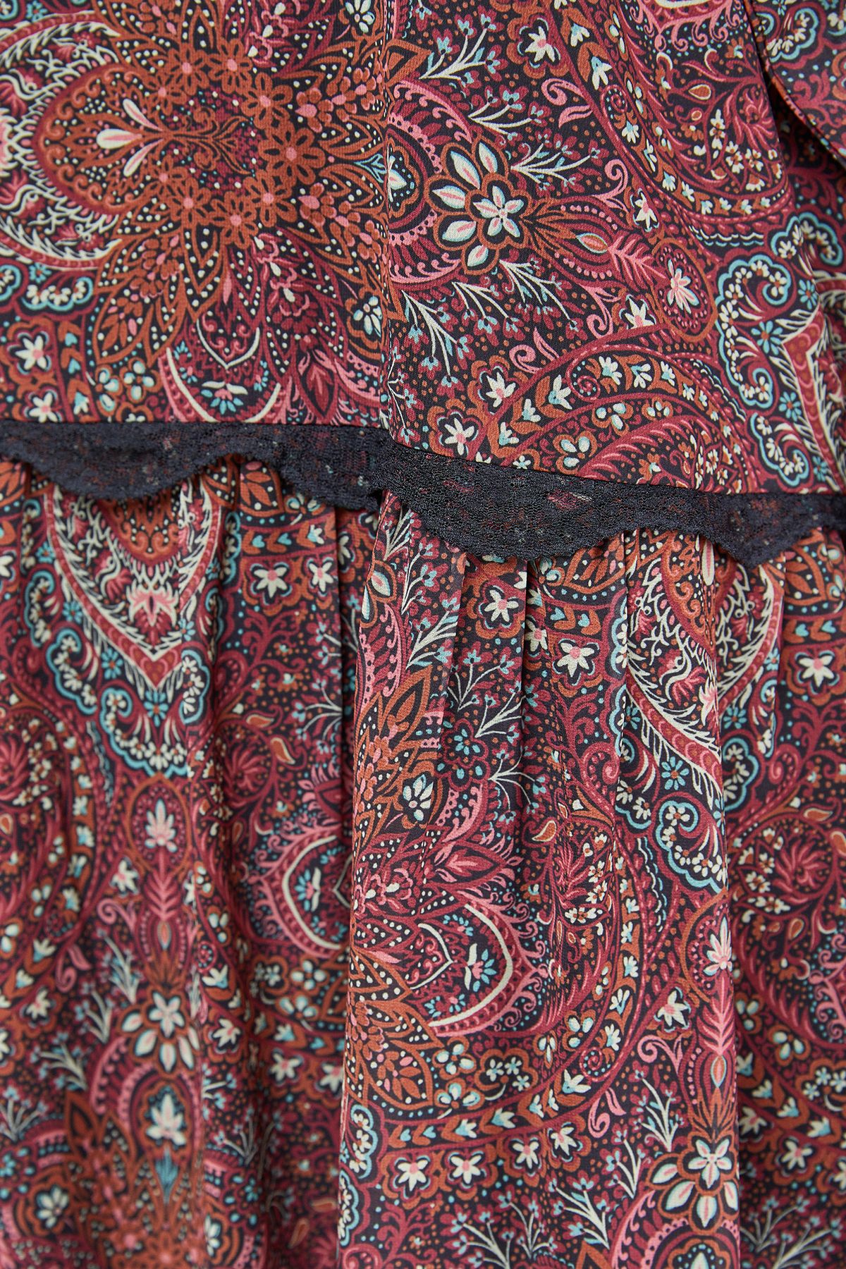 Oasis Printed Cape Detail Lace Trim Boho Maxi Dress Brick Red image 5