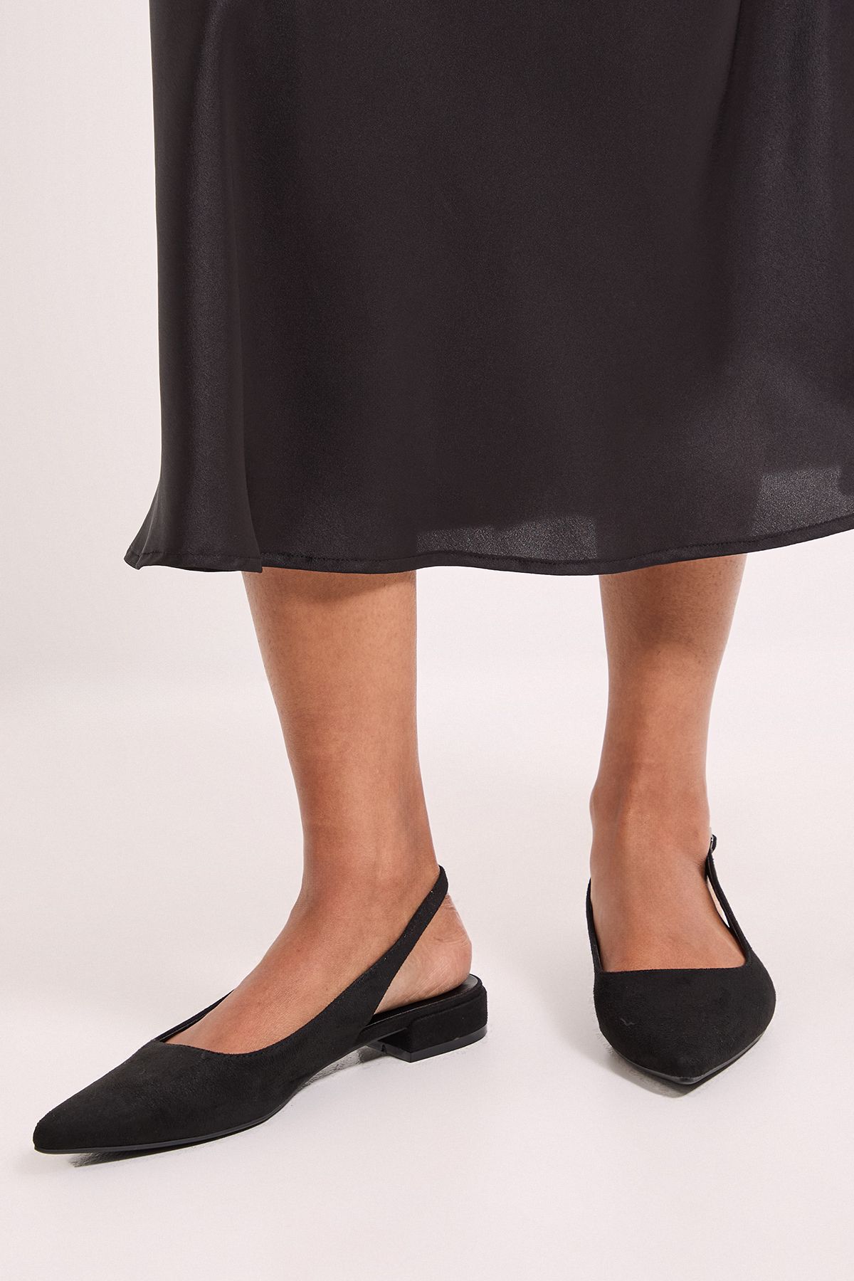 Dorothy Perkins Enola Faux Suede Pointed Low Block Heel Slingback Shoes Natural Black image 2