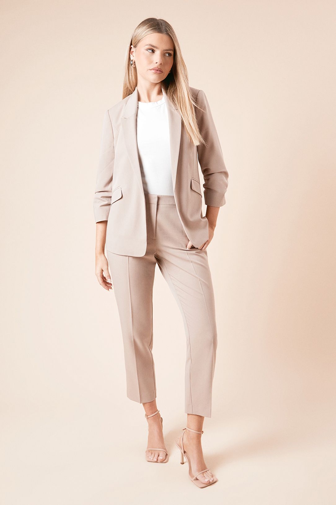 Dorothy Perkins Ruched Sleeve Blazer Stone image 2