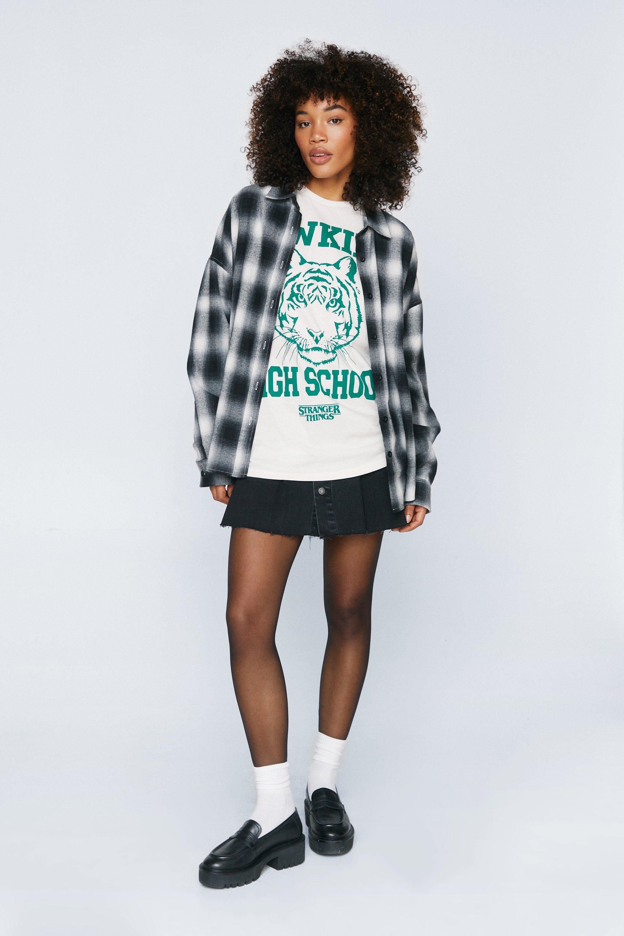 NastyGal Stranger Things Hawkins High Oversized T-shirt Ecru image 2