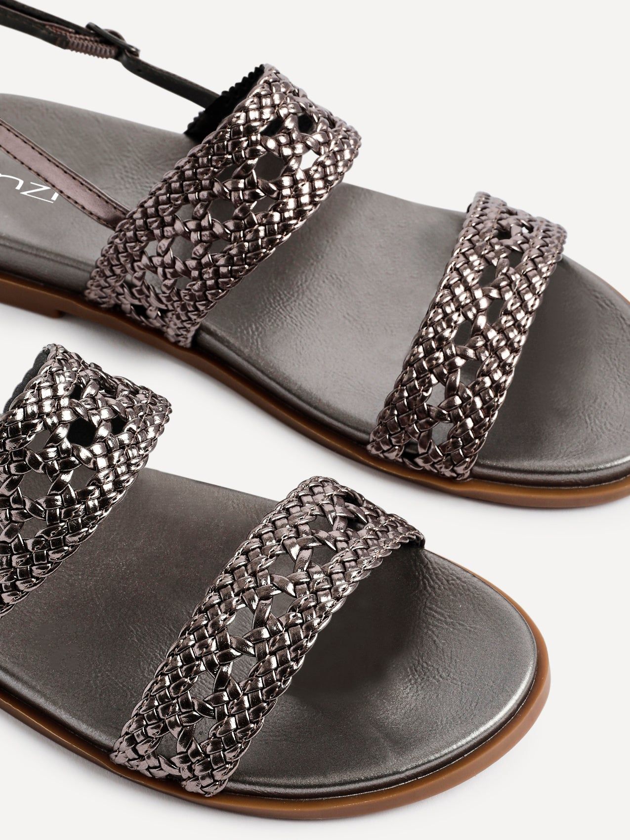 Linzi Galia Pewter Faux Leather Handwoven Flat Sandals image 4