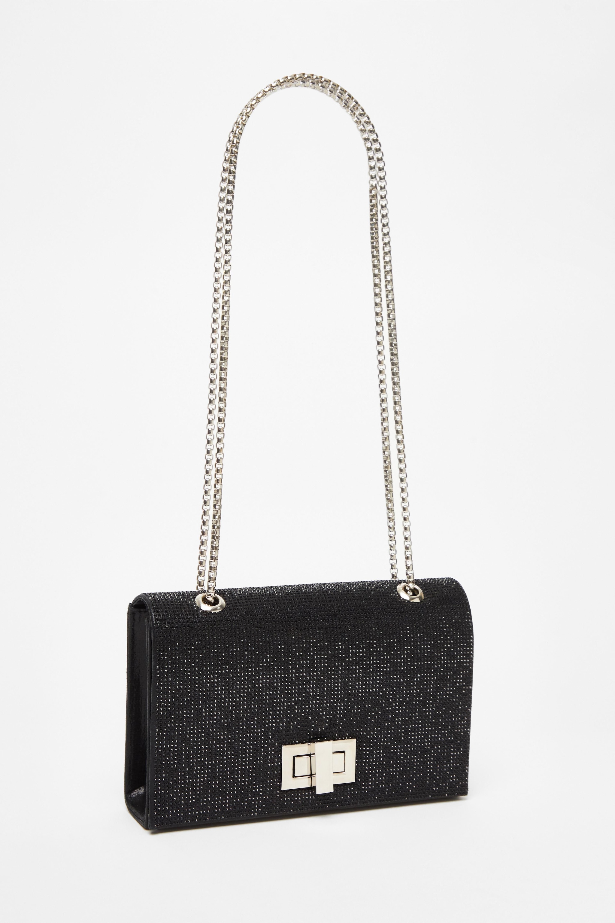 Quiz Black Diamante Crossbody Bag image 1