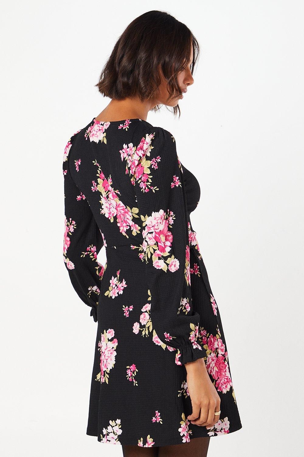 Dorothy Perkins Spaced Floral Long Sleeve Mini Dress Floral image 3