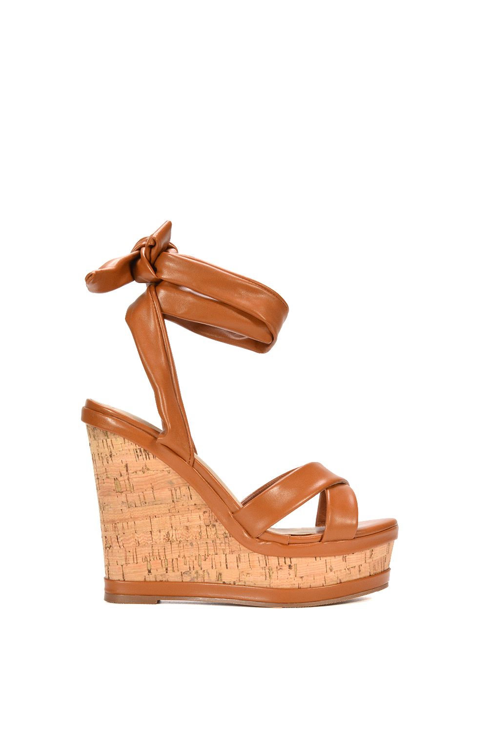 XY London 'Kammie' Lace Up Strappy Cork Platform Wedge Heel Sandal Shoes image 1