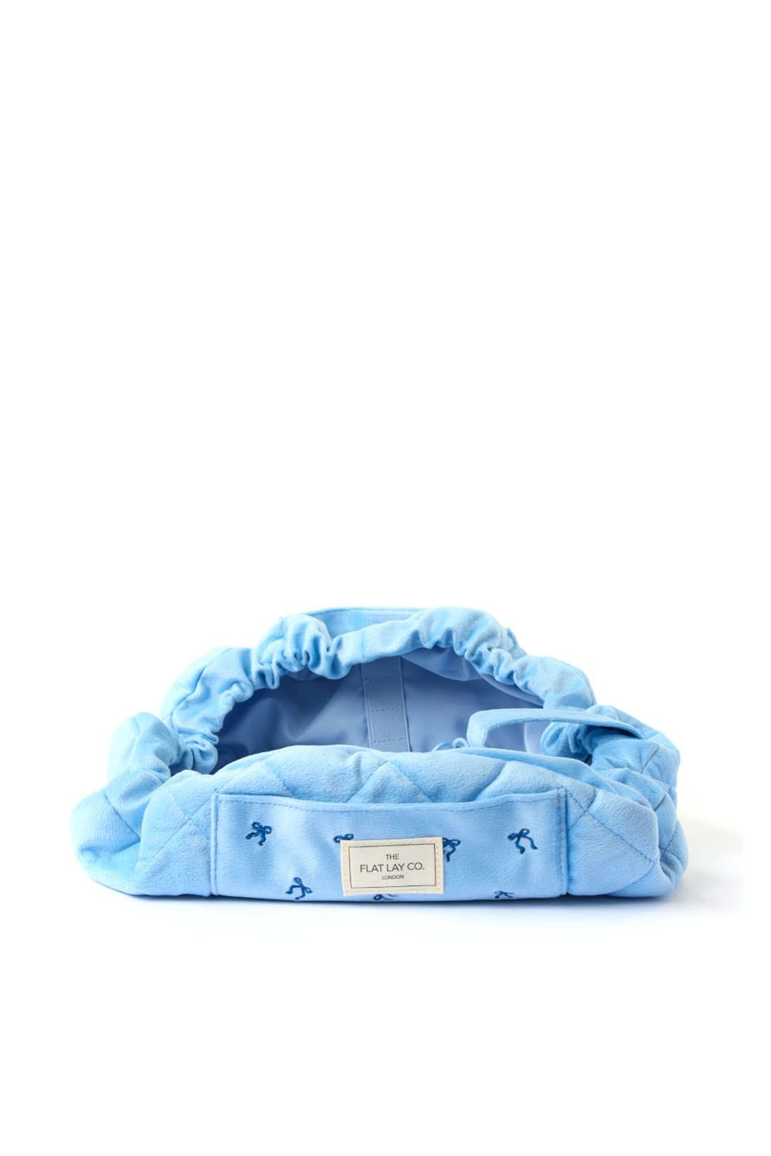 The Flat Lay Co Drawstring Makeup Bag - Ditsy Bows Blue Embroidered Velvet Multi image 5