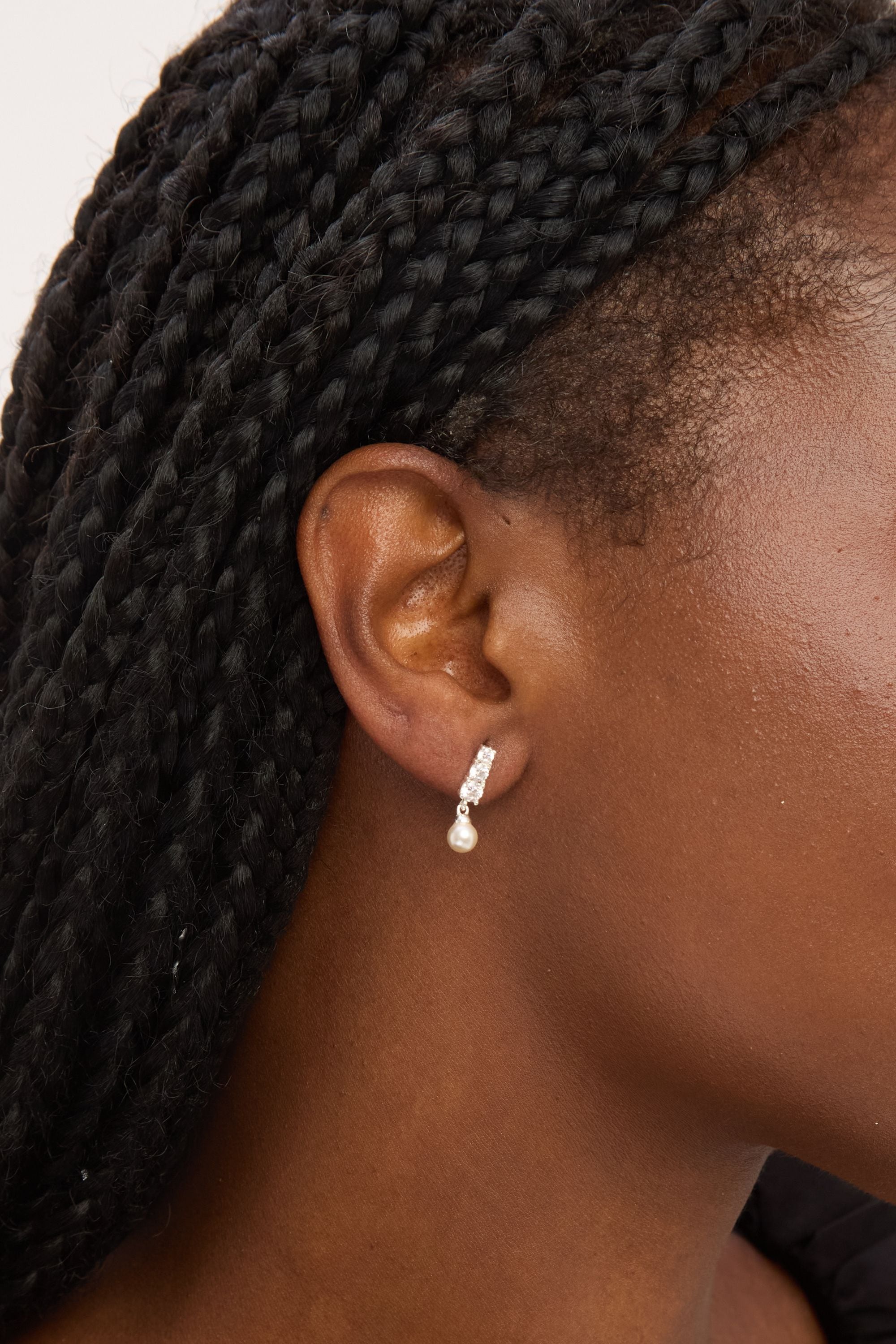 Simply Silver Sterling Silver 925 Cubic Zirconia Pearl Drop Earrings image 2