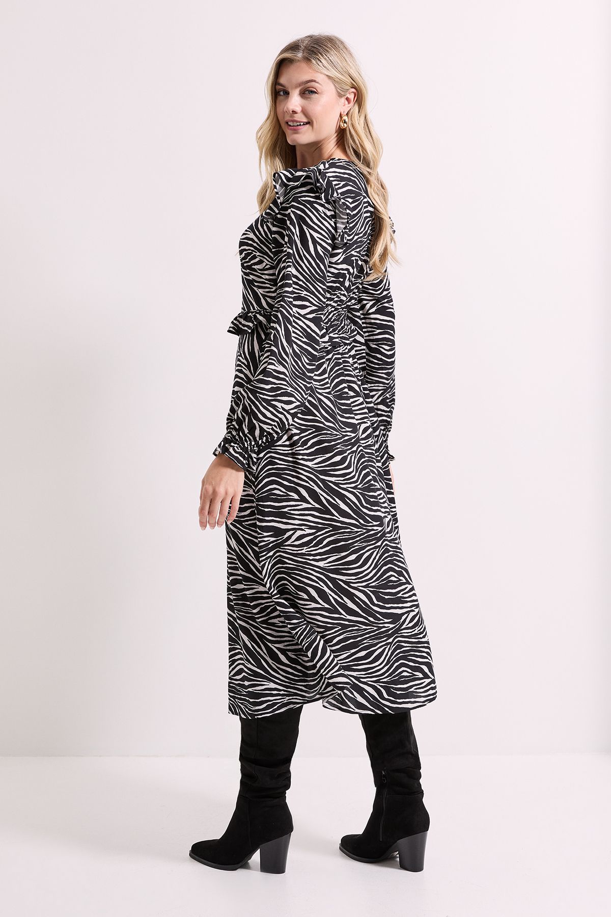 Dorothy Perkins Frill Detail Long Sleeve Midi Dress Zebra image 4