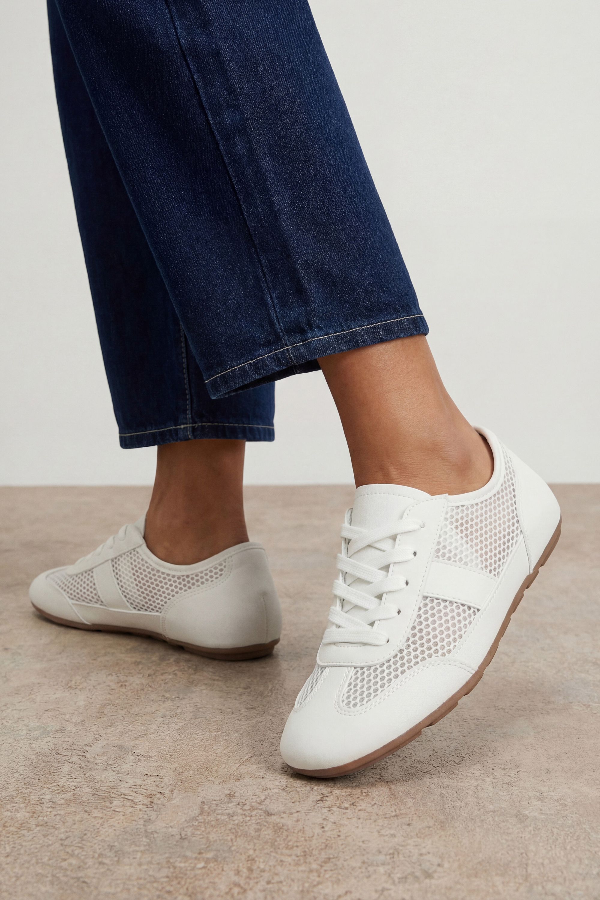 Oasis Tracie Faux Leather Mesh Lace Up Trainers White