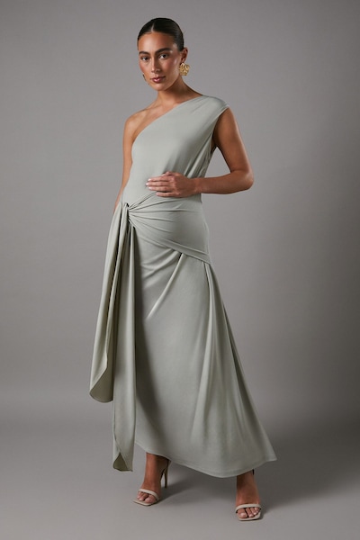 Coast Maternity Twist Detail One Shoulder Jersey Bridesmaid Dress Sage