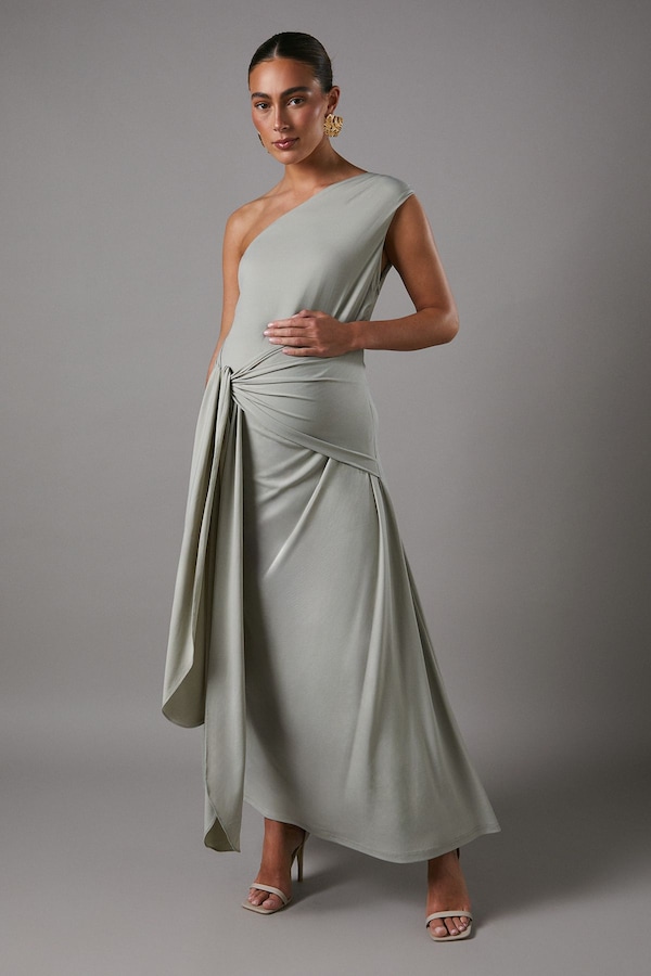 Coast Maternity Twist Detail One Shoulder Jersey Bridesmaid Dress Sage