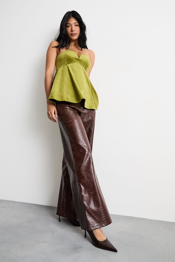 Warehouse Bonded Velvet Tailored Bustier Top Chartreuse