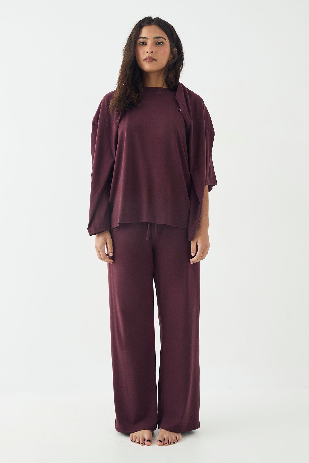 DSGN Studio DSGN Studio Lounge Supersoft Wide Leg Trouser Burgundy image 5