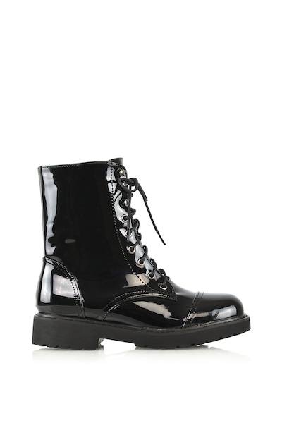 XY London 'River' Lace Up Military Combat Zip-up Flat Ankle Boots