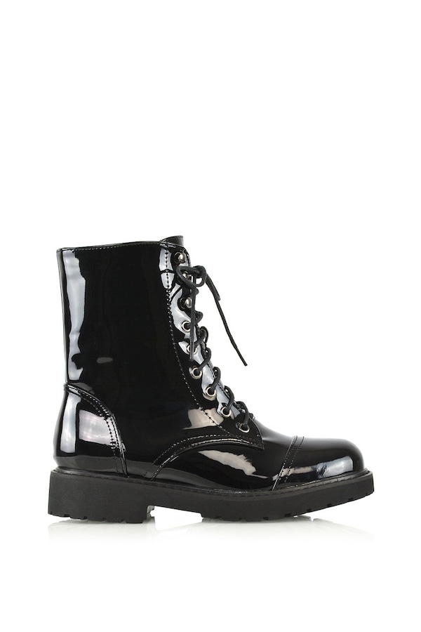 XY London 'River' Lace Up Military Combat Zip-up Flat Ankle Boots