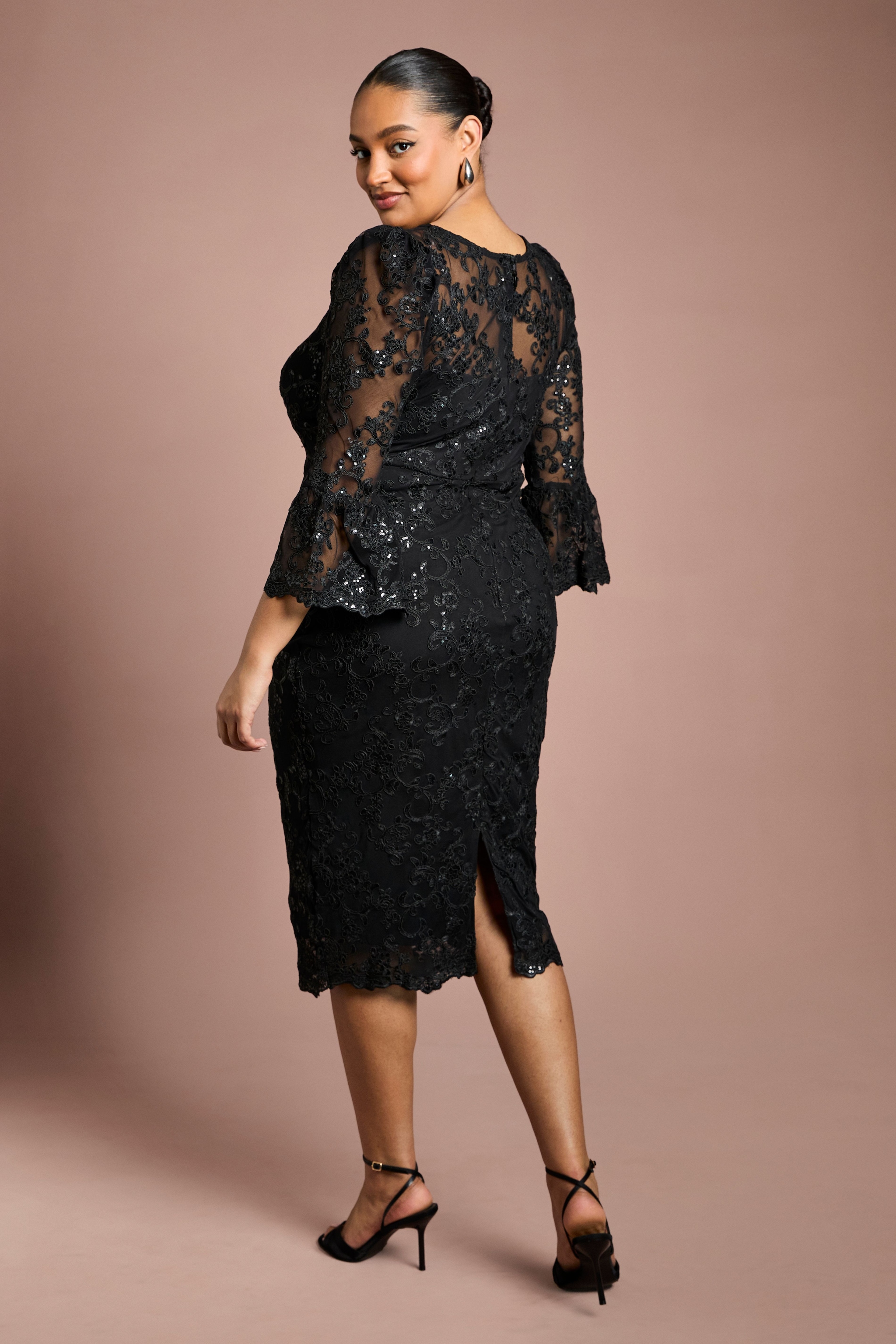 Coast Plus Size Sequin Bodycon Midi Dress Black image 3