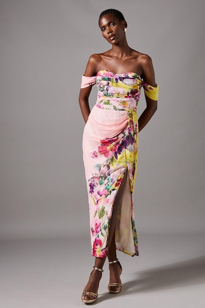 Coast Off The Shoulder Drape Chiffon Dress Yellow