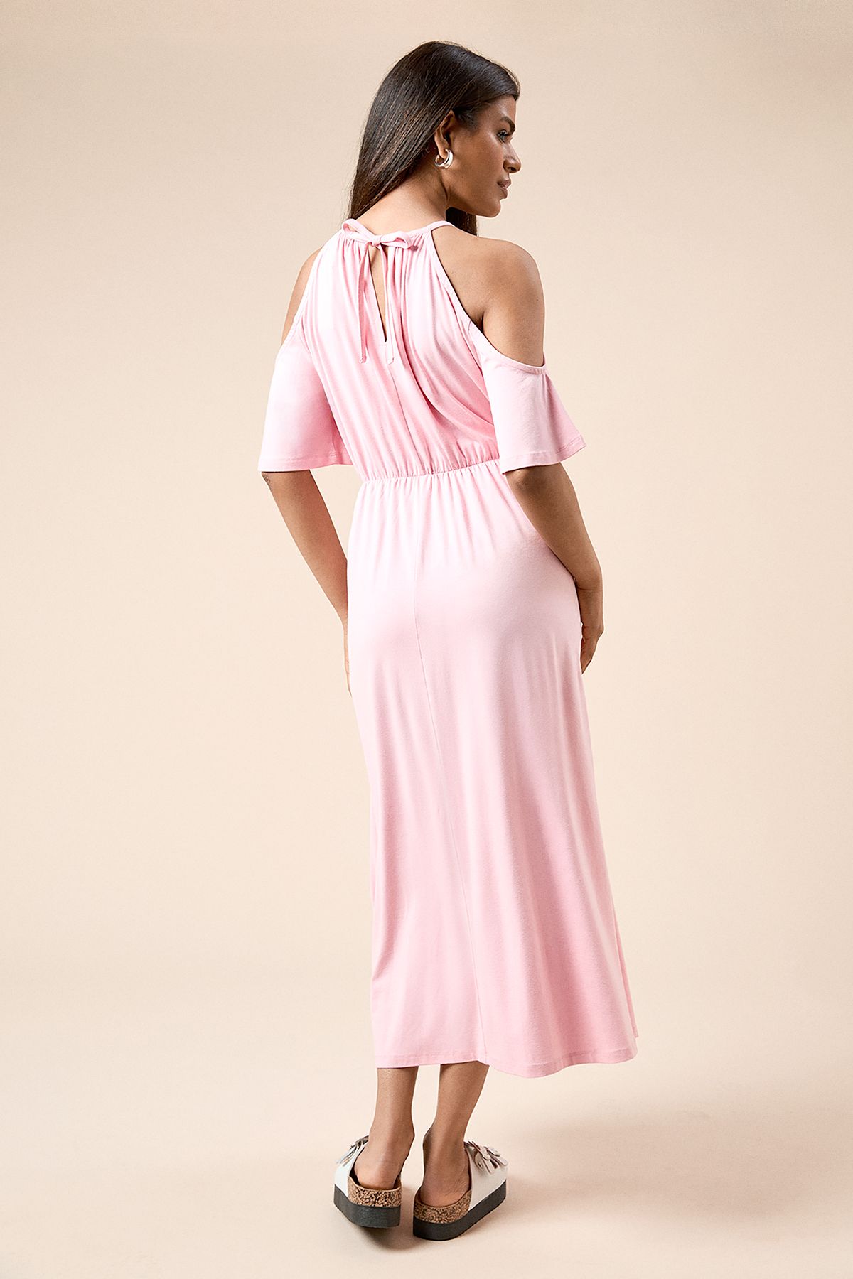 Dorothy Perkins Petite Cold Shoulder Halterneck Midi Dress Blush image 3