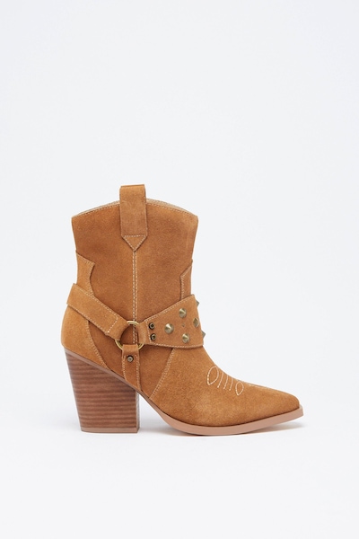 Warehouse Suede Harness Detail Ankle Cowboy Boot Tan