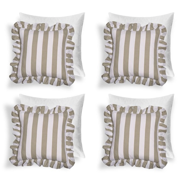 OHS 4 Pack Stripe Frill Filled Cushion Cover
