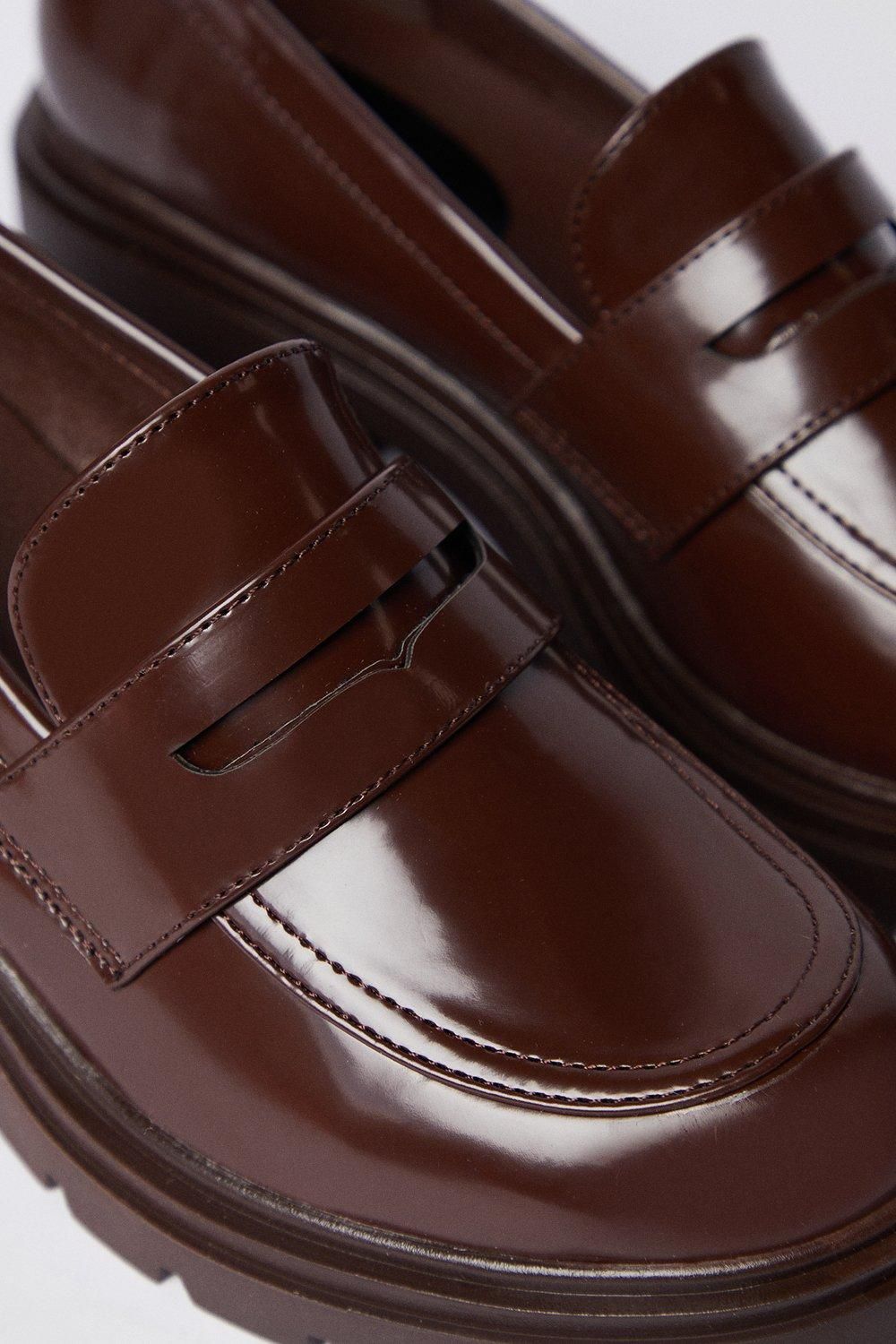 Oasis Verity Chunky Heeled Penny Loafers Brown image 4