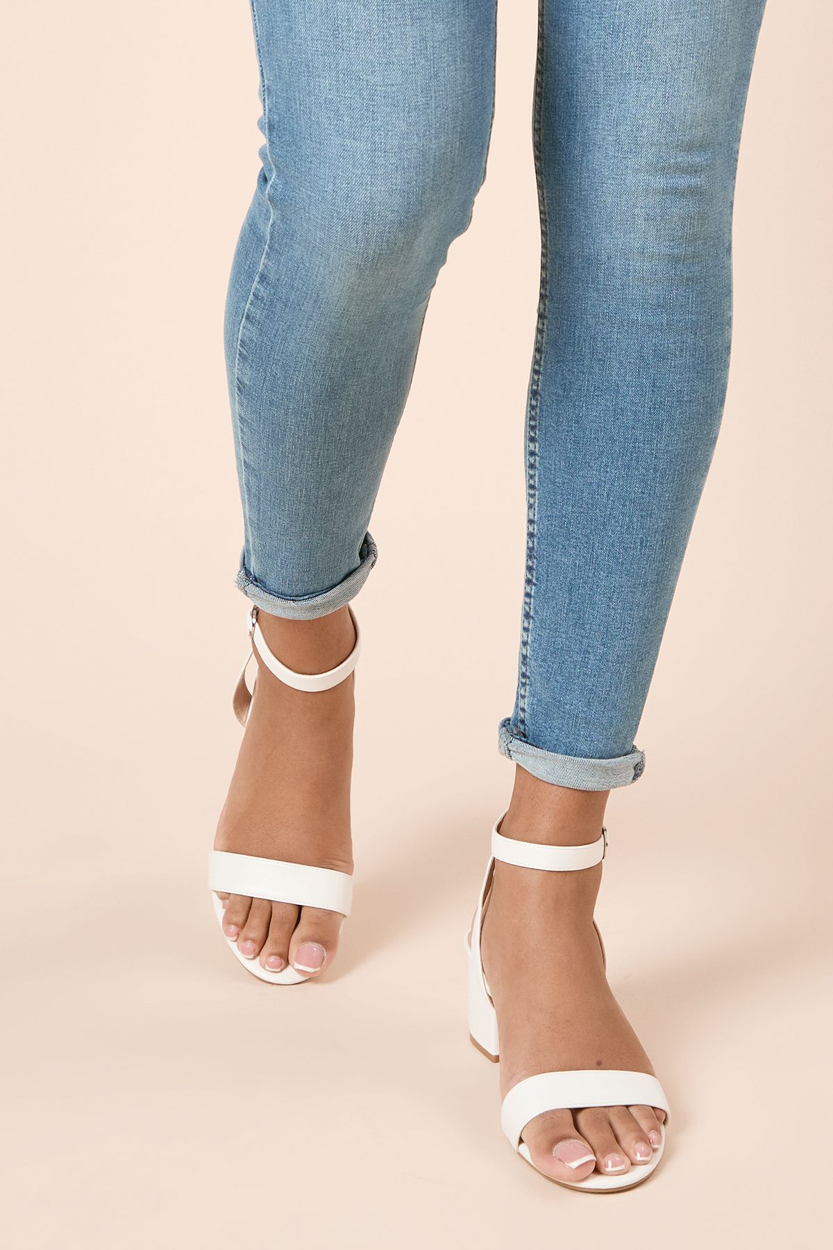 Dorothy Perkins Wide Fit Tommi Barely There Mid Block Heel Sandals White image 2