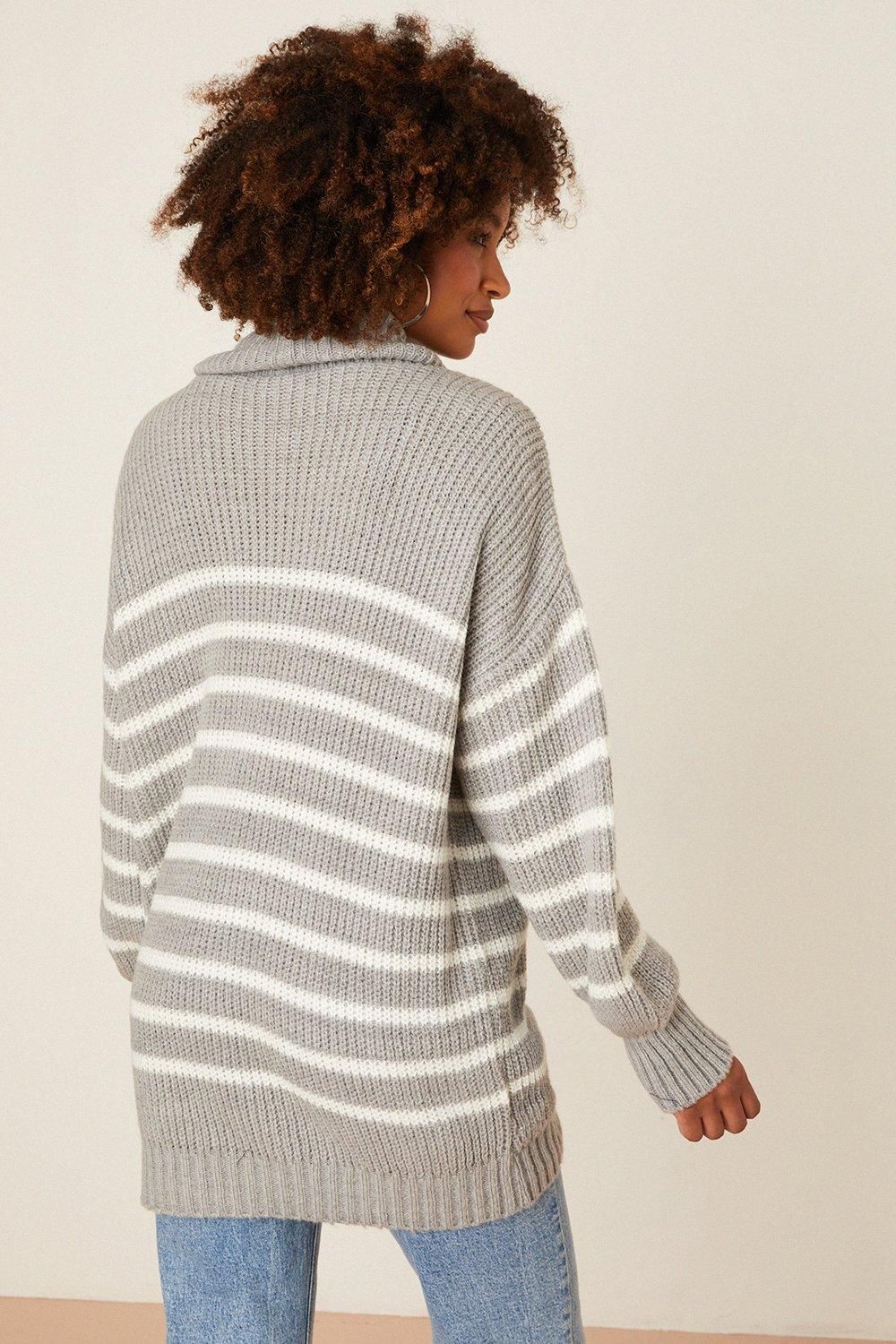 Dorothy Perkins Striped Roll Neck Jumper Grey image 3