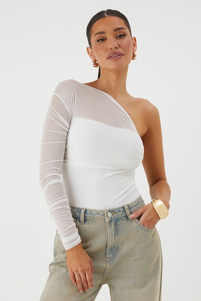 MissPap Mesh One Shoulder Bodysuit White