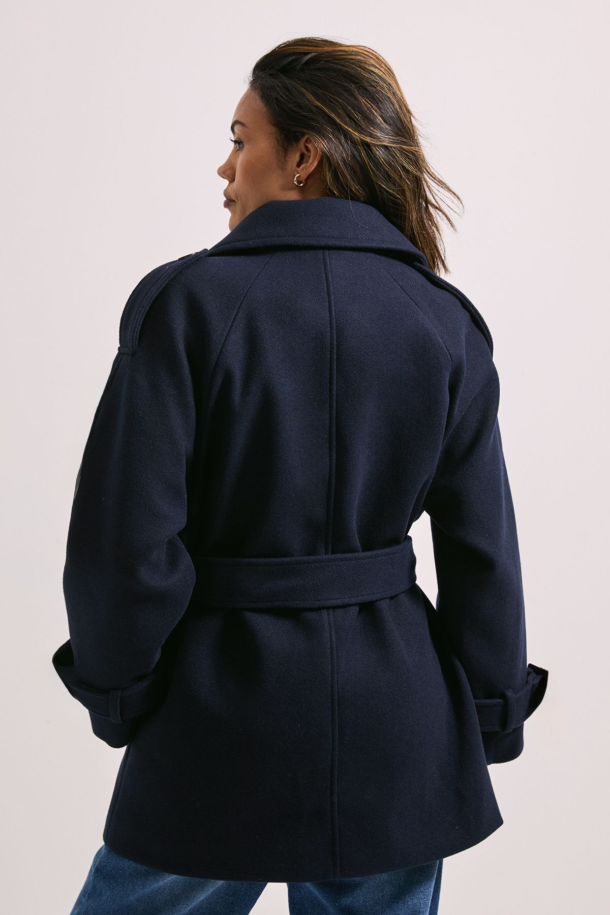 Dorothy Perkins Tab Detail Belted Coat Navy image 3