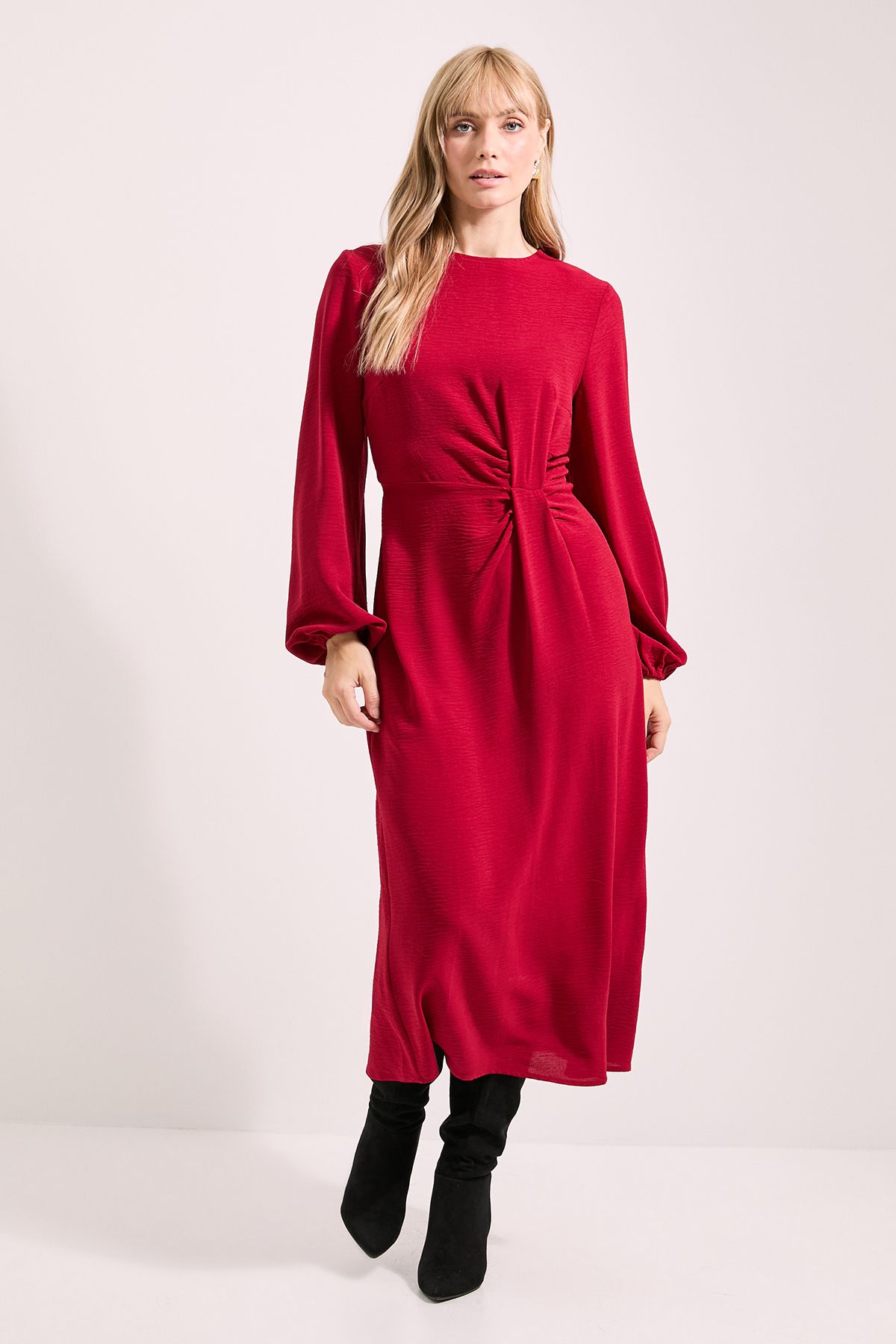 Principles Berry Tuck Front Detail Midi Dress Wine