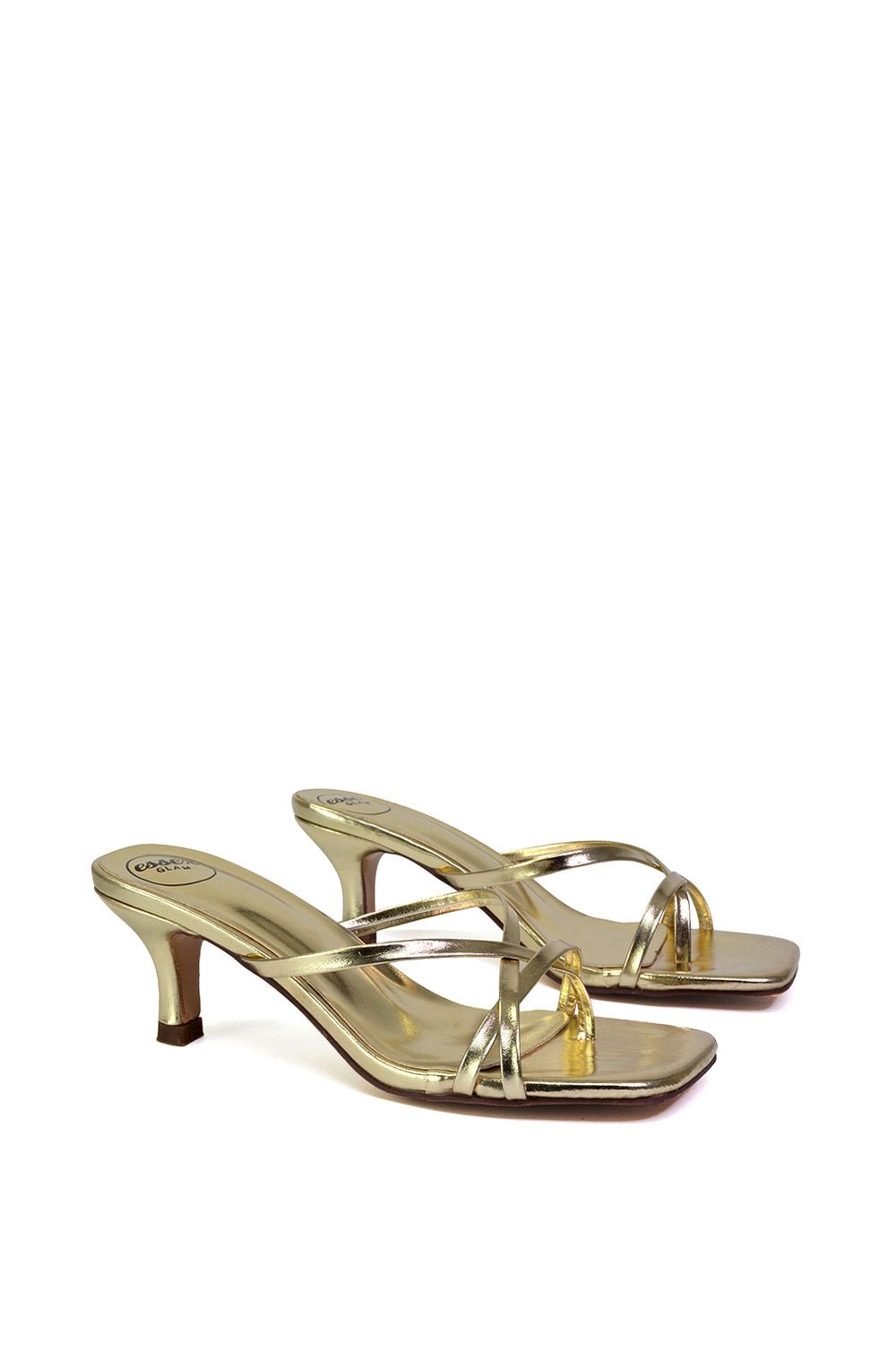 XY London 'Dream' Strappy Square Toe Kitten Heel Slip on Mule Sandals image 2