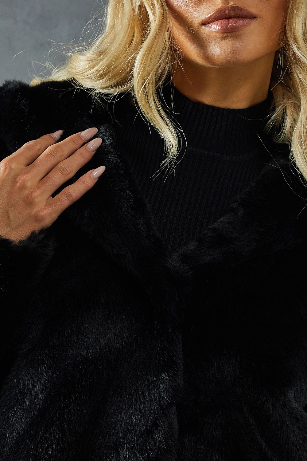 MissPap Hooded Faux Fur Coat Black image 4