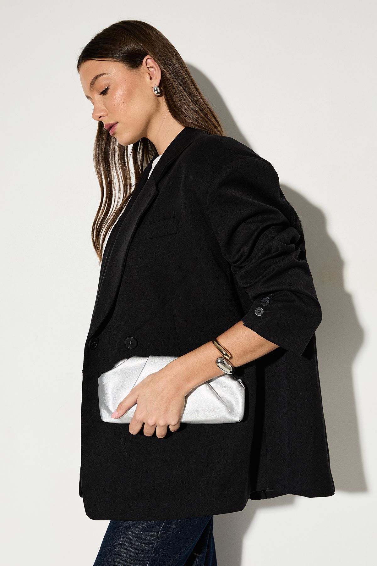 MissPap Small Ruched Clutch Bag Silver image 1