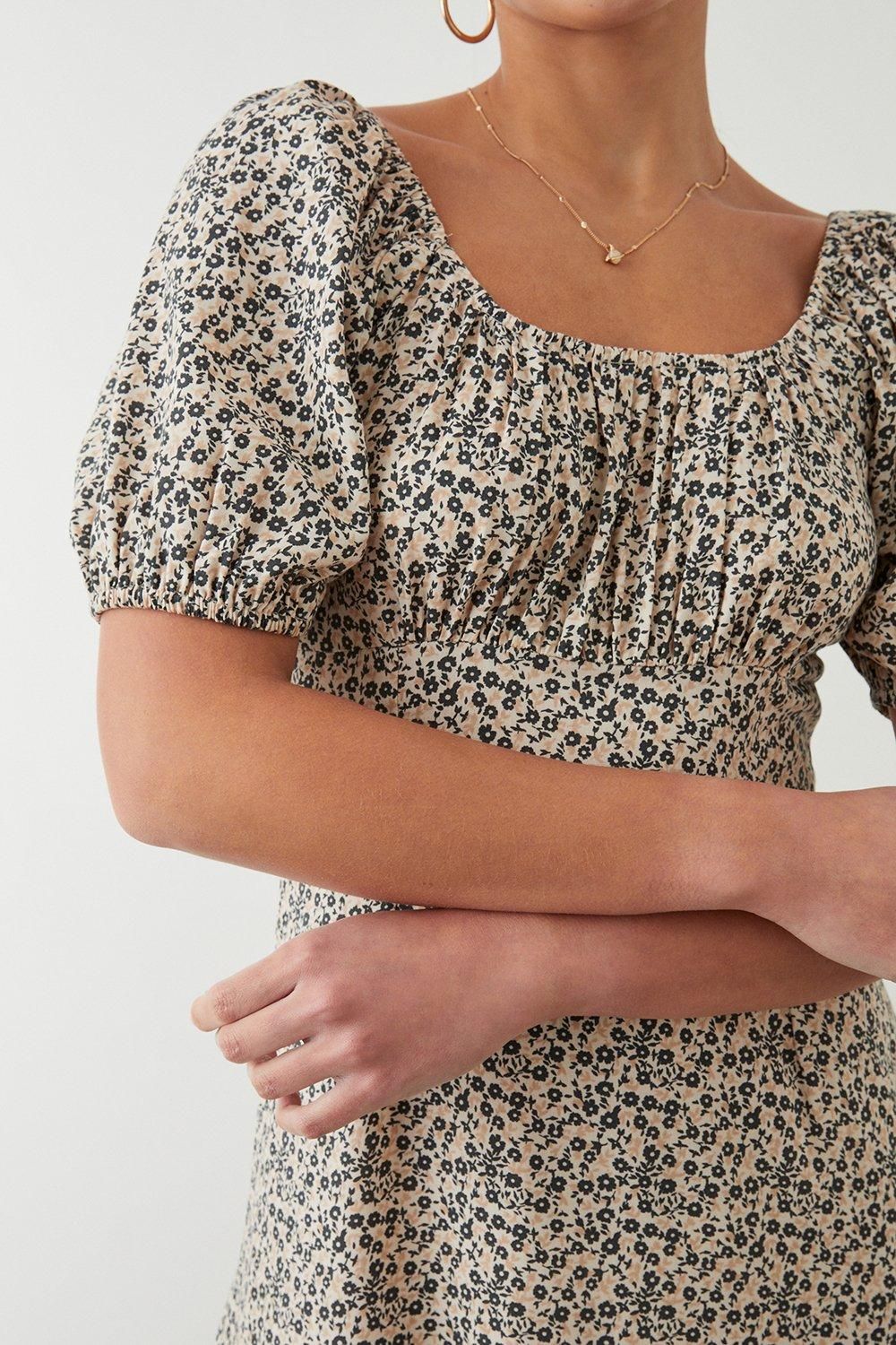 Dorothy Perkins Ditsy Floral Ruched Scoop Neck Midi Dress Ivory image 4