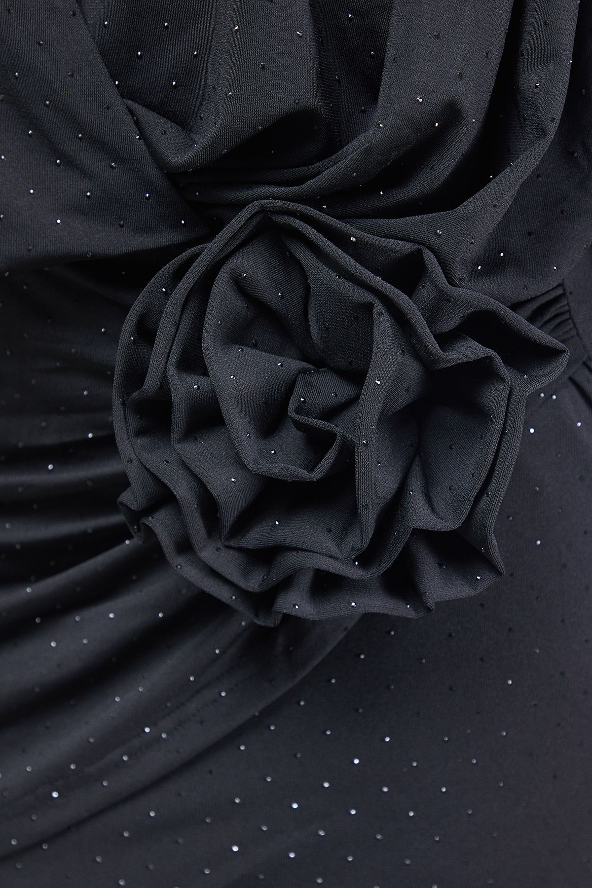 Warehouse Hotfix Plunge Neck Shoulder Pad Rosette Mini Dress Black image 5