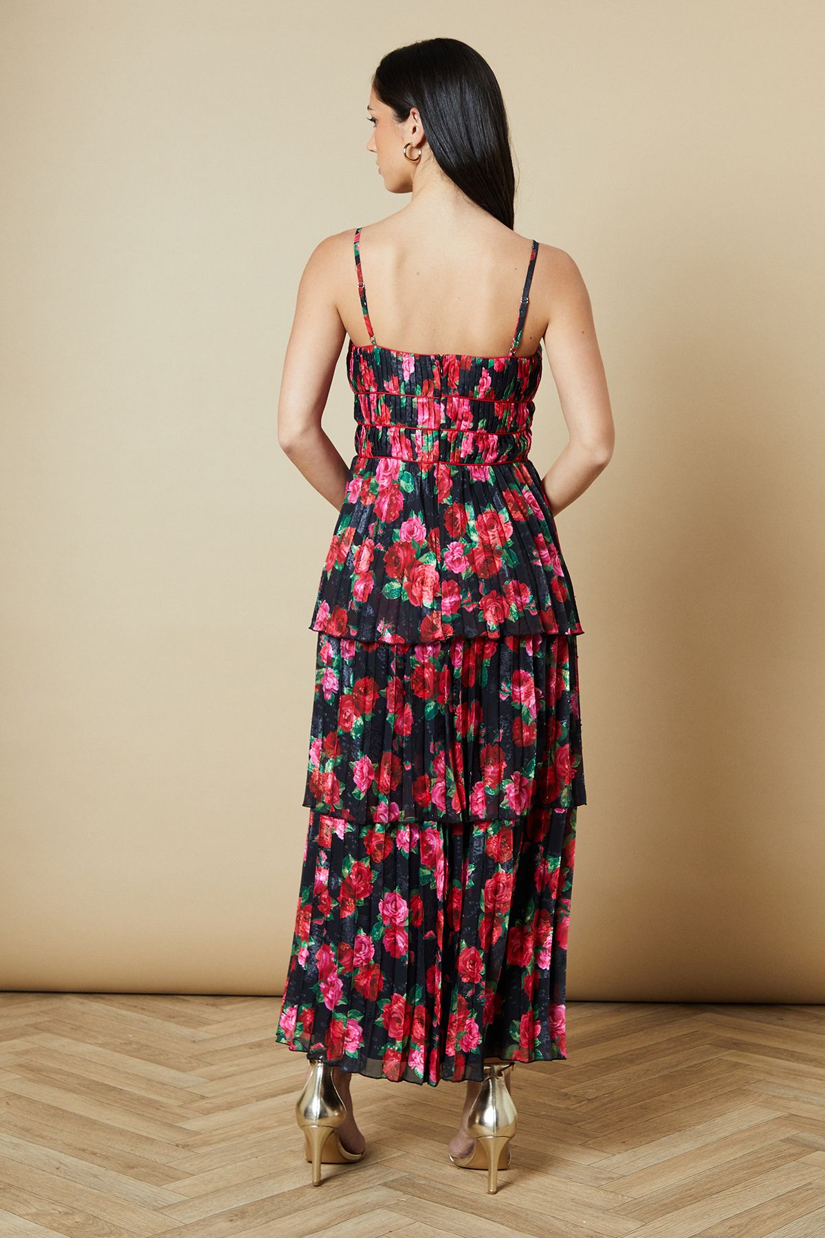 Oasis Pleated Tiered Midi Dress Black image 3