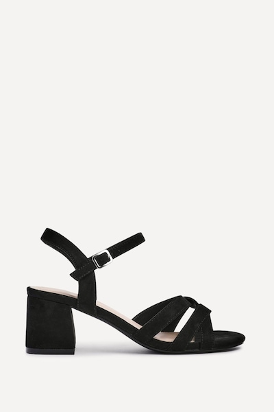 Linzi Flair Black Faux Suede Heeled Sandals