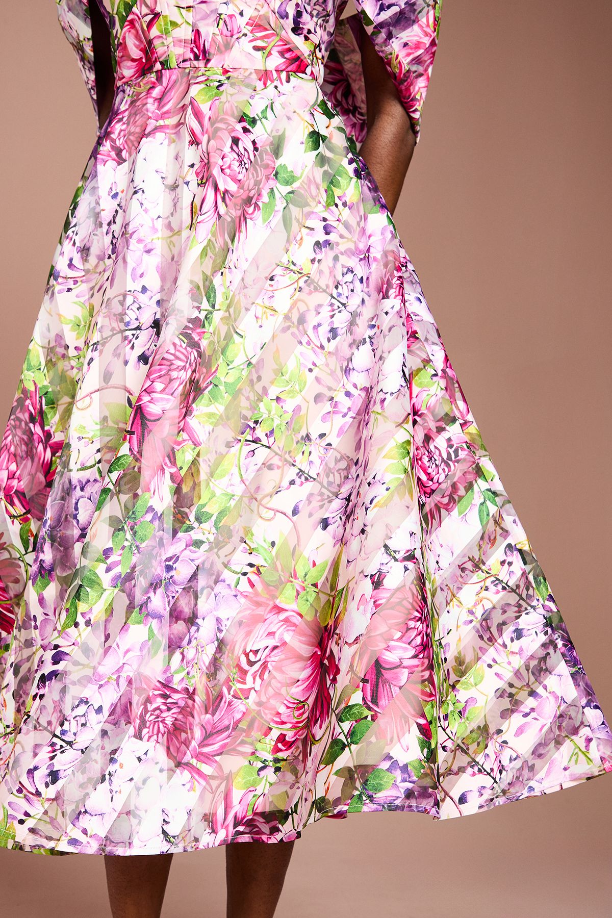 Coast Lisa Tan Printed Organza Bardot Midi Dress Pink image 4