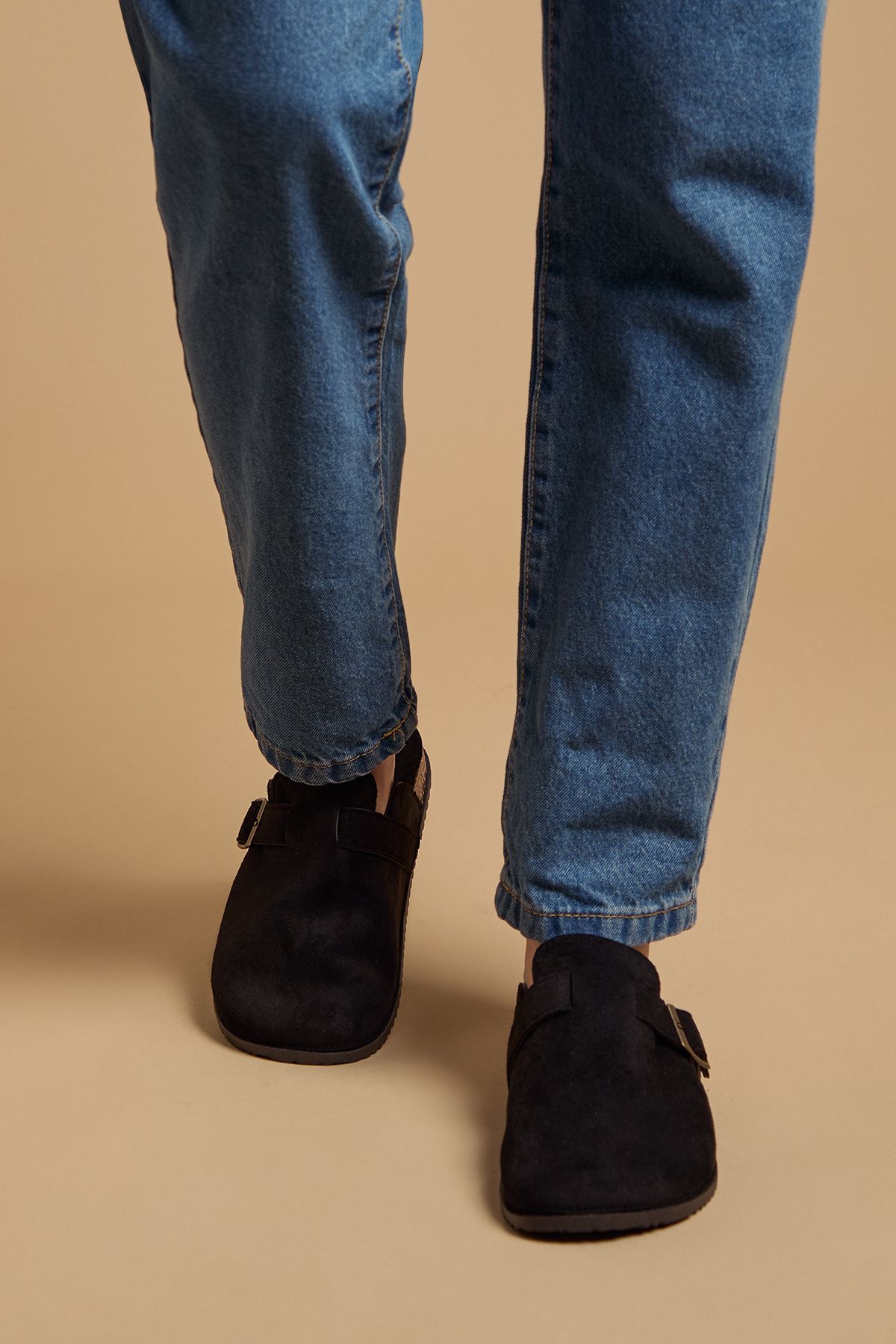 Oasis Jamie Faux Suede Closed Toe Footbed Flat Shoes Black image 2