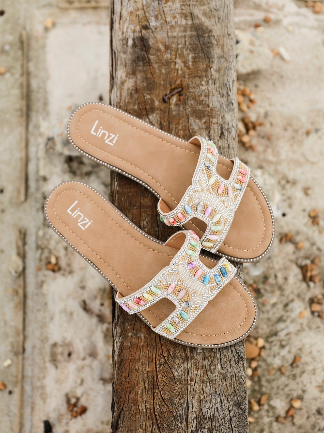 Linzi Nerissa Multi Beaded Diamante Flat Slider Sandal image 2